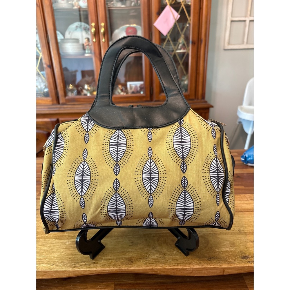 Unbranded Satchel Bag Women Medium Yellow Excellent Geometric Leaf Print Strap